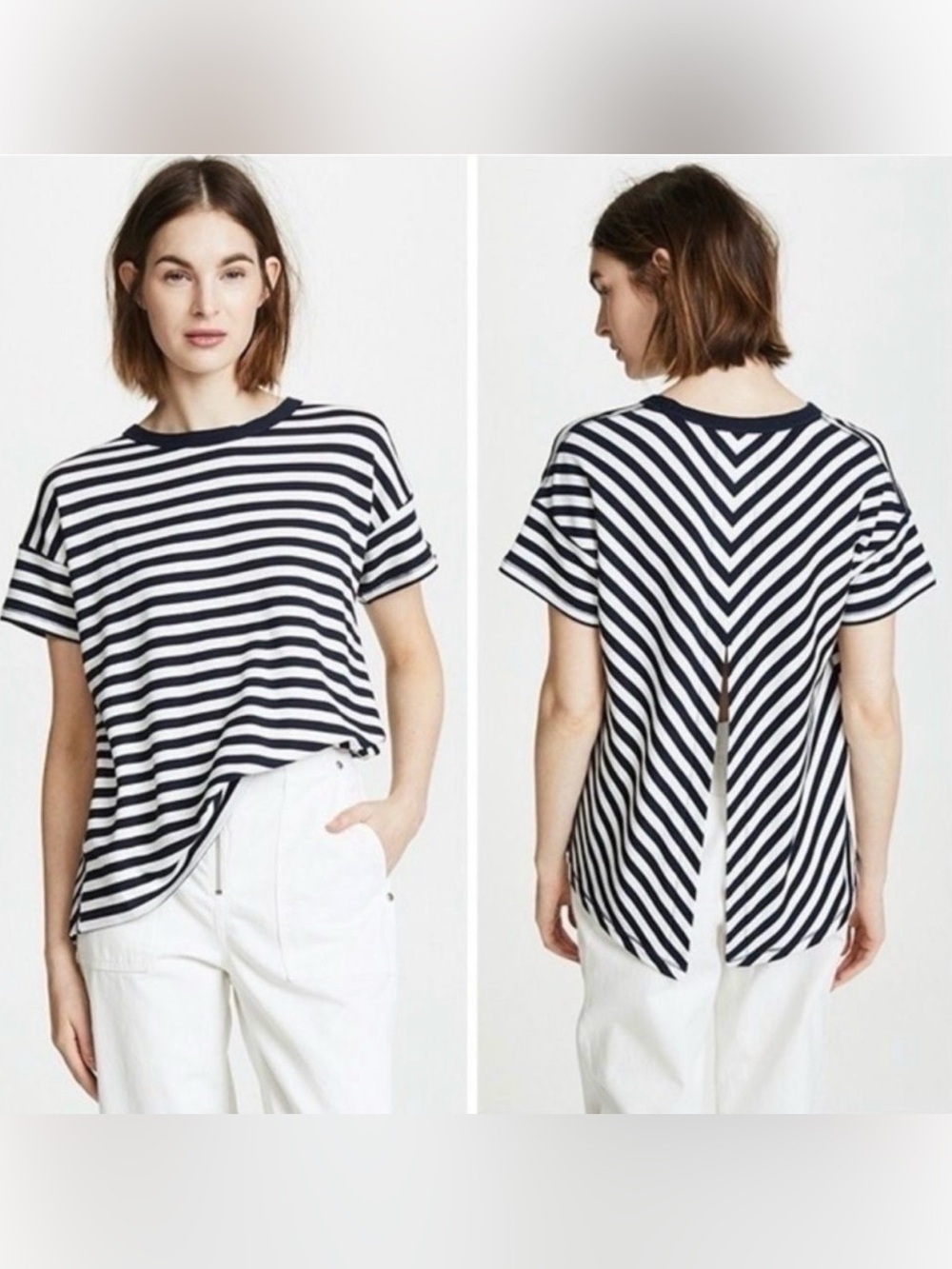 Rag & Bone Striped Kat Split Back Tee Top Shirt Medium